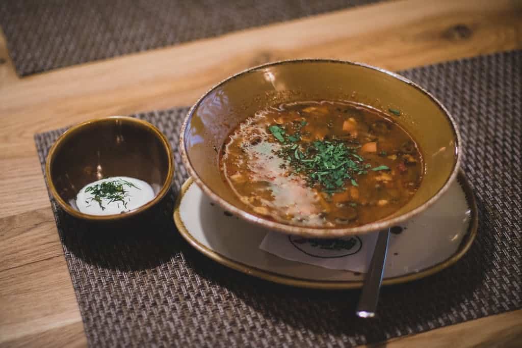 Brown Ceramic Bowl With Brown Soup